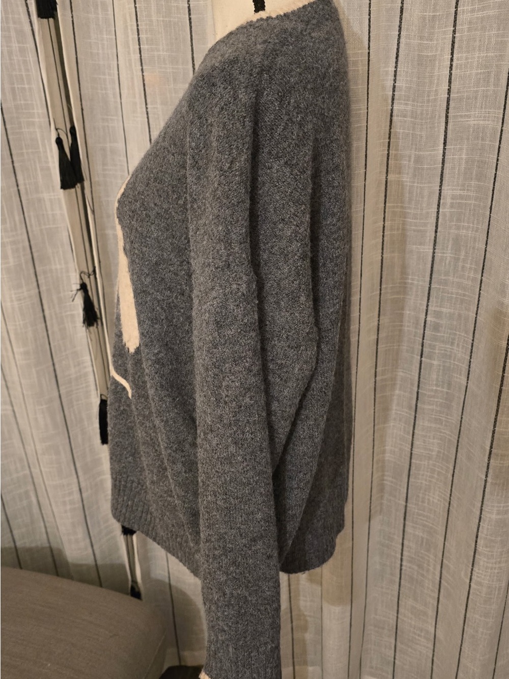 Gray Crewneck Sweater with Cream & Black Dog Motif - Picture 2 of 4